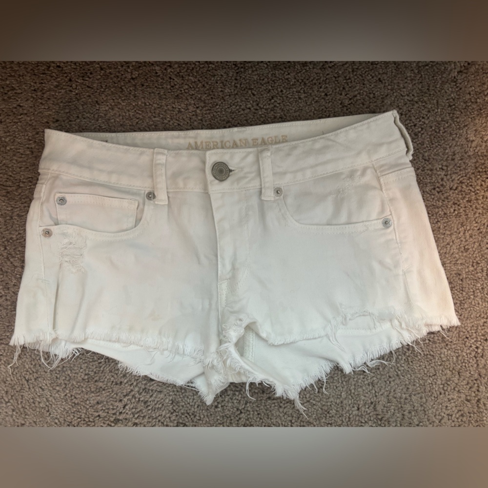 American Eagle Outfitters White Jean Shorts Low-Waisted Distressed